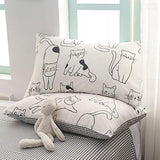 BlueBlue Cats Kids Duvet Cover Set Twin, 100% Cotton Bedding for Boys Girls Teens Single Bed, Cartoon Cats Pattern Print on White, 1 Animal Comforter Cover 2 Pillowcase (Twin, Cute Cat) BlueBlue