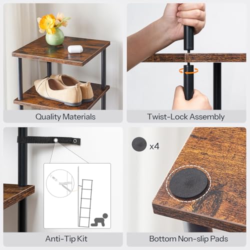 HOOBRO Vertical Shoe Rack, 6-Tier Narrow Shoe Shelf, Shoe Storage Organizer for Small Space, 11" L x 11" W x 39.5" H, Closet, Entryway, Hallway, Bedroom, Rustic Brown and Black BF21XJ01 HOOBRO