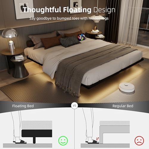 Muluflower Floating Bed Frame Full Size with Charging Station and LED Lights, Metal Platform Bed Frame, No Box Spring Needed, Easy Assembly, (Full) Muluflower