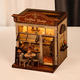 Book Nook Kit - DIY Miniature House Kit for Adults, Teens, and Kids, 3D Wooden Puzzles with LED Light, Dollhouse Craft Kit for Family and Friends, Great Gift Idea (Retro Coffee Shop)