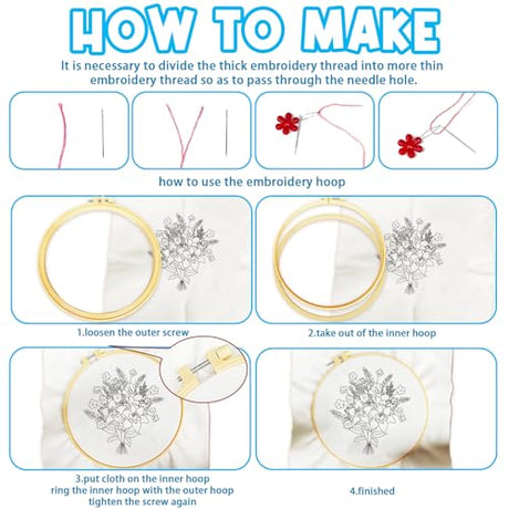 ACRNIGHEET 5PCS Embroidery Kit for Beginners Embroidery Flower Sewing Pre Printed Pattern Embroidery Starter Kit with Instructions, Including 5 Stamped Embroidery Cloth and Various Accessories ACRNIGHEET