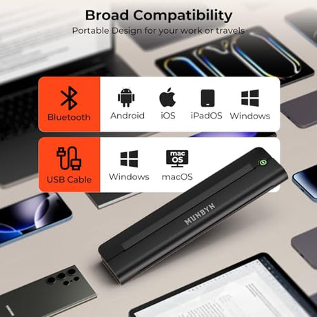MUNBYN Portable Printer Wireless for Travel, Small Bluetooth Inkless Thermal Printer Support 8.5 x 11 US Letter & A4, Compatible with Laptop, macOS,Windows, Android & iOS for Car,Home Office & School MUNBYN