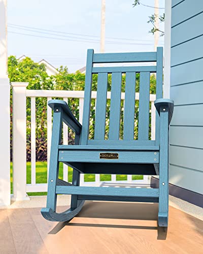 SERWALL Oversized Rocking Chair, Outdoor Rocking Chair for Adults, All Weather Resistant Porch Rocker for Lawn Garden, Blue - WoodArtSupply