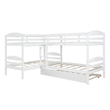 Harper & Bright Designs Quad Bunk Bed with Trundle, L Shaped Bunk Bed for 4 Kids, Wooden Twin Bunk Bed Frame for Kids Teens Adults - White Harper & Bright Designs