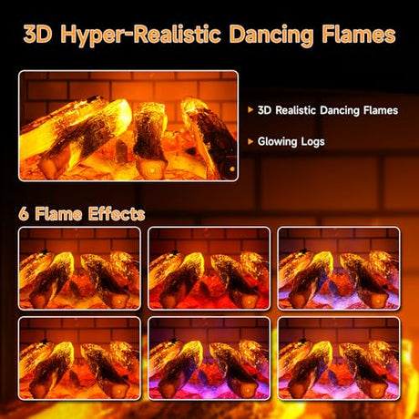 24″ Freestanding Electric Fireplace Stove with 3D Flame Effect and 6 Flame Color, 1000/1500W Infrared Fireplace Stove, 5200 BTU Electric Fireplace Heater with Remote and Timer for Indoor, Brown ONBRILL