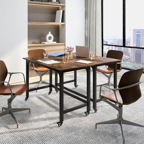 Giantex 8FT Conference Table, 4 PCS 48" Rectangular Mobile Meeting Room Desk with Removable Storage Bag & 2 Hanging Hooks, Rolling Modern Seminar Table for Office Conference Room, Rustic Brown Giantex