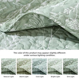 JANZAA Quilts Queen Size Sage Green Quilt Botanical with Floral Pattern Microfiber Bedspreads Queen Size 3 Pieces Lightweight Comforter Reversible Bedding Set with 2 Pillow Cases JANZAA