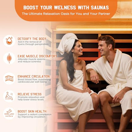 Albott Infrared Sauna 2 Person, Infrared Saunas for Home, Low EMF 110V Hemlock Wood Dry Sauna with Tourmaline Foot Warmer, 7-Color Light Therapy & Salt Crystal Bricks, 47.2"x34.2"x70.9" Albott