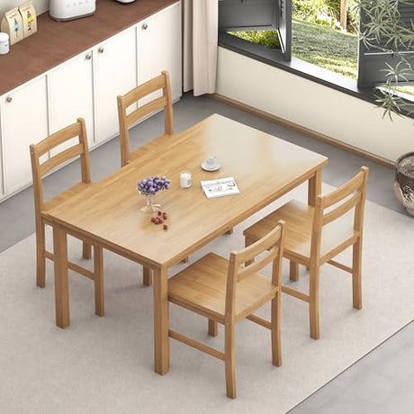 Orweiin 43.3 inch Solid Wood Indoor Modern Rectangular Dining Table Set for 4, Table and 4 Solid Wood Dining Chairs for Kitchen, Bar, Living Room, Breakfast Nook, Natural Orweiin