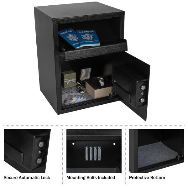 Electronic Safe Deposit Box - Drop Safe with Digital Keypad and 2 Manual Override Keys for Business Cash Drops or Home Safety by Paragon Safes (Black) Paragon Lock & Safe