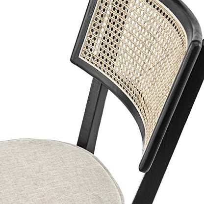 Modway Caledonia Wood Dining Chair with Cane Rattan in Black Beige - WoodArtSupply