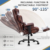 700lbs Big and Tall Office Chair with Footrest&Adjustable Lumbar Pillow,Large Heavy Duty Executive Office Chair-Wide Seat,Ergonomic High Back Computer Chairs for Heavy People,Dual Rubber Wheels,Brown BIGGARSIT