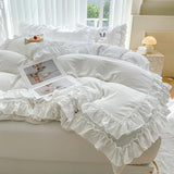 Shabby Chic 3 Pieces Bedding,Vintage Ruffled Full Duvet Cover Set with 2 Layers Ruffles,Soft Brushed Microfiber Set with Zipper Closure,Lightweight Duvet Cover Set-White,Full SOUKECHY