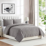 VCNY Home - Full/Queen Quilt Set, Pinsonic Bedding with Matching Pillow Shams, Dorm Room Essentials, Super Soft Home Decor (Square Dark Grey, 3-Piece) VCNY Home