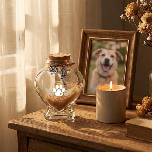 Chowsie Loss of Dog Cat Pet Sympathy Gift, Memorial Bottle for Pet Hair, Pet Fur Keepsake, Heart-Shaped Glass Memorial Bottle, Dog Hair Keepsake, Dog Memory Memorial Keepsake