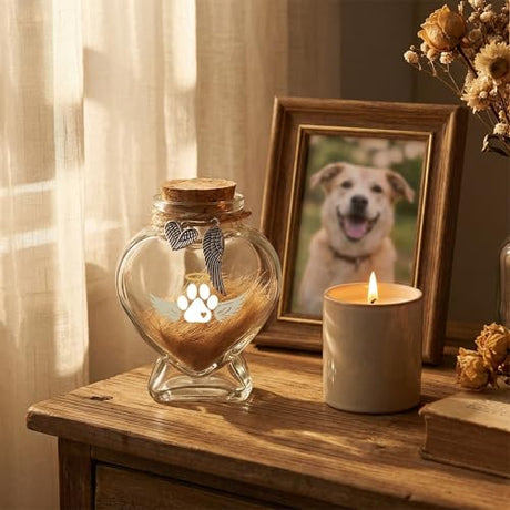 Chowsie Loss of Dog Cat Pet Sympathy Gift, Memorial Bottle for Pet Hair, Pet Fur Keepsake, Heart-Shaped Glass Memorial Bottle, Dog Hair Keepsake, Dog Memory Memorial Keepsake Chowsie