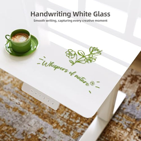 Claiks Glass Standing Desk with Drawers, 40×24 Inch Adjustable Stand Up Desk Quick Install Home Office Computer Desk, White Claiks