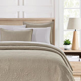 BOURINA Ultrasonic Quilt Set Bedspreads 3-Piece Bedding Set Pre-Washed Microfiber Ultra Soft Lightweight Flower Coverlet Set for All Season, King Beige BOURINA