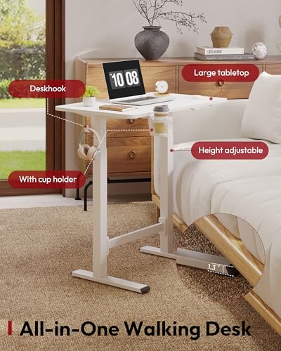 SANODESK Mobile Workstation Standing Desk with Gas-Spring Lift, Rolling Desk Adjustable Height, One-Piece Desktop Workstation with Wheels，Walking Pad & Treadmill Compatible, Portable Home Office Desk SANODESK