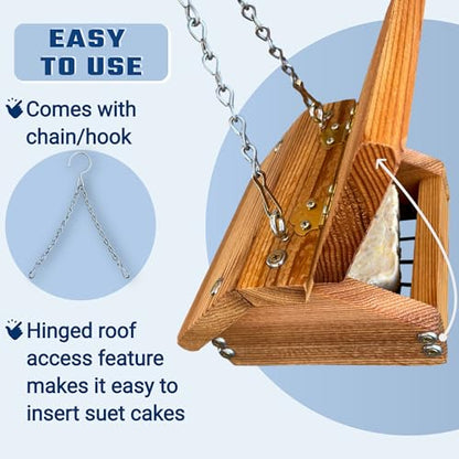 Premium Upside Down Bird Suet Feeder for Woodpeckers | Weather Resistant Cedar Wood, Durable Hardware, Long Lasting Hanging Wild Bird Feeder | Made - WoodArtSupply