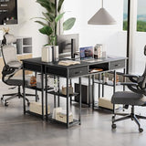 OLIXIS Computer Desk with Drawers Study Writing Table with Storage Bag Headphone Hook Adjustable Feet for Home Office Small Spaces,48IN Black OLIXIS