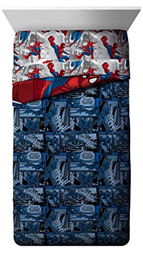 Jay Franco Marvel Spiderman Burst 4 Piece Twin Bed Set - Includes Reversible Comforter & Sheet Set - Bedding - Super Soft Fade Resistant Microfiber - (Official Marvel Product) Jay Franco