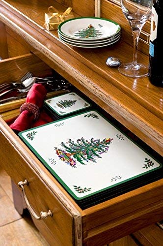Portmeirion Christmas Tree Placemats, Set of 4 - Cork-Backed Heat Resistant Placemats for Dining Table - Hard Board with Christmas Tree Design, Stain Resistant and Durable (15.7" x 11.7") Portmeirion