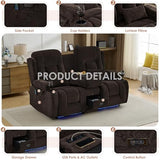 TUNYI Wall Hugger Loveseat Recliner Sofa with Console, Power Reclining Loveseat RV Couch with Massage & Heat/USB/Outlet/Storage/LED Light/Speaker (Brown)