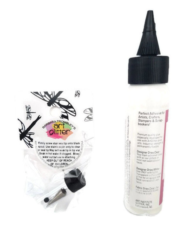 Art Glitter Glue Designer Dries Clear Adhesive 2 oz with Ultra Fine Metal Tip Art Glitter