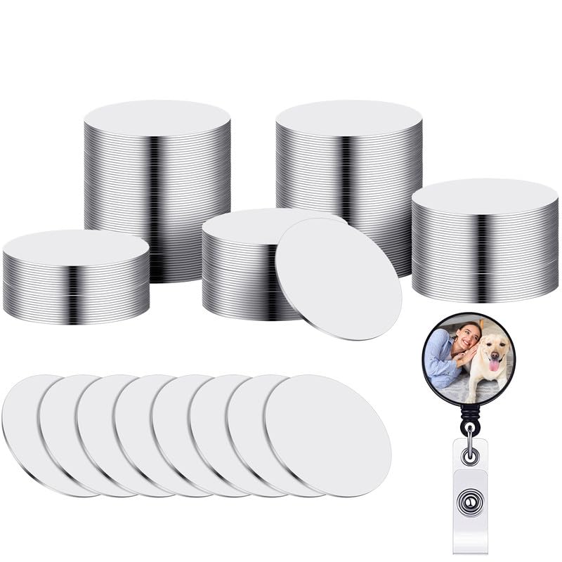 Hotop 50 Pieces 1 Inch Sublimation Badge Reel Blanks Sublimation Blank Aluminum Stickers for Retractable Badge Holder Round Sublimation Stickers Aluminum Sheets Heat Transfer for Personalized Photo Hotop