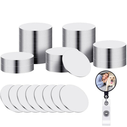 Hotop 50 Pieces 1 Inch Sublimation Badge Reel Blanks Sublimation Blank Aluminum Stickers for Retractable Badge Holder Round Sublimation Stickers Aluminum Sheets Heat Transfer for Personalized Photo