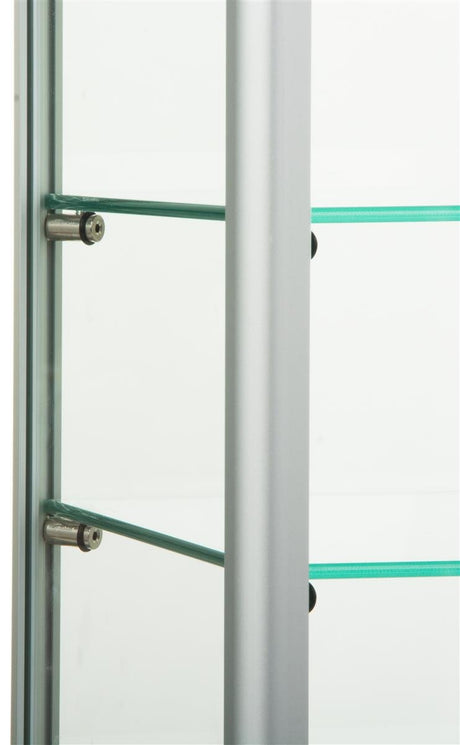 Small Curio Cabinet, Free Standing Glass Display Shelf, Adjustable, Aluminum (Silver Base) Displays2go