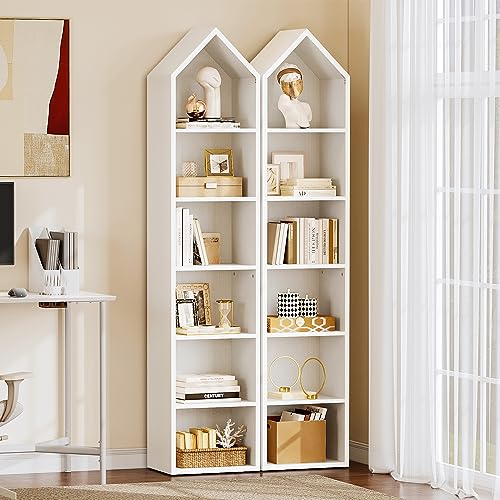 YITAHOME 73" Modern Narrow Bookshelf - 5-Tier Open Bookcase for Small Spaces in White - WoodArtSupply