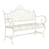 SAFAVIEH PAT5017A Collection Adina Antique White Wrought Iron 51.25" Outdoor Garden Bench SAFAVIEH