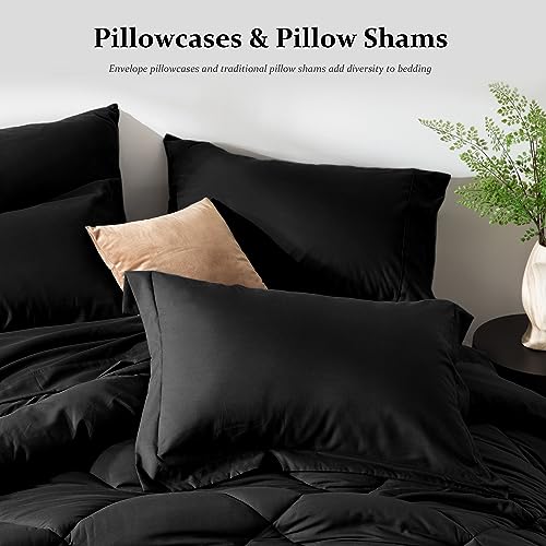 Newspin Full Comforter Set Black - Bed in a Bag Full Size 8 Pieces, All Season Bed Set, Fluffy Comforter Set with Sheets, Sheet Set Quilt Blanket, Pillowcases & Shams & Bed Skirt Newspin