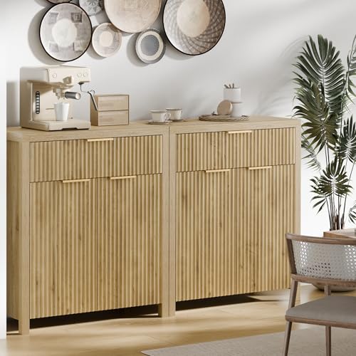 Lulive Fluted Buffet Cabinet with Storage Sideboard Cabinet Adjustable Shelves for Kitchen Living Room, Kitchen, Entryway Lulive