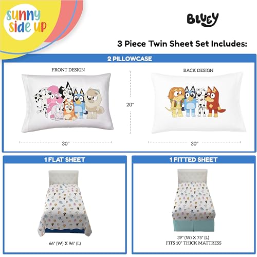 Sunny Side Up Bluey & Friends Twin Sheet Set - 3 Piece Kids Bedding Set Includes Pillow Cover - Super Soft Microfiber Sheets Sunny Side Up