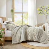 Hyde Lane Farmhouse Comforter Set Gray, Full/Queen Size Boho Bedding Sets, Cotton Top with Modern Neutral Style Clipped Jacquard Stripes, 3-Pieces Including Matching Pillow Shams (90x90 inches) Hyde Lane