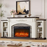 78" Electric Fireplace with Mantel, Fireplace TV Stand for TVs Up to 90 Inch, Entertainment Center with 30inch Fire Place Insert ＆ Realistic Stacked Stone Surround for Living Room BLANKSPACE