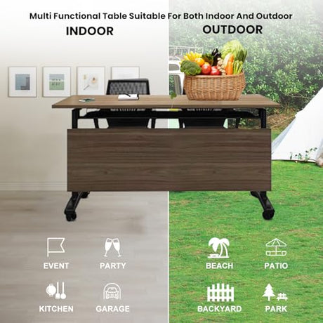 Mobile Conference Table,Modular Meeting Seminar Table,Portable Rolling Conference Training Table with Silent wheels,Folding Flip Top Conference Room Tables for Office,Classroom,Meeting (8pcs, 47.2in) Relgix