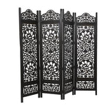 Deco 79 Wood Floral Handmade Partition Room Divider Screen Foldable Partition Carved 4 Panel Privacy Screen, Room Partition 80" x 1" x 72", Black Deco 79