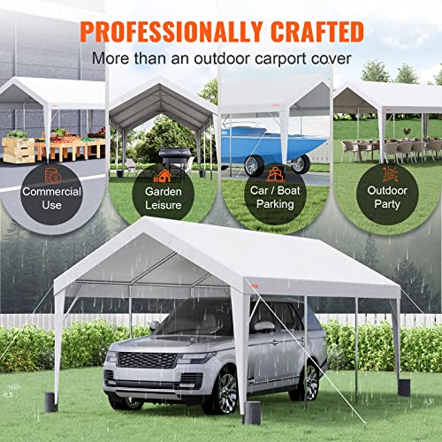 VEVOR Upgraded 10x20 ft Heavy Duty Carport Car Canopy, Car Port Garage Boat Shelter Party Tent with 8 Reinforced Poles and 4 Weight Bags, UV Resistant Waterproof Tarp for SUV, Truck, Boat VEVOR