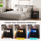 Dystler Nightstand with Gun Drawer - Bedside Table with Charging Station and 2 Drawers, Smart Side Table with 3-Color Human Sensor LED Lights for Bedroom, Black Dystler