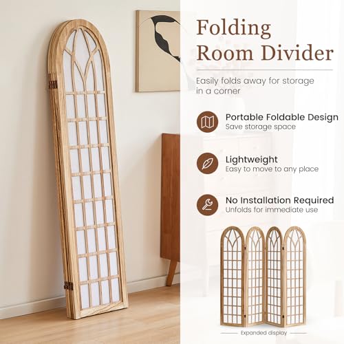 Asnefeli 4 Panel Japanese Room Divider, Shoji Style Partition Divider, Fully Assembled Wooden Privacy Screen for Home Office Bedroom Apartment Decoration, Natual Asnefeli