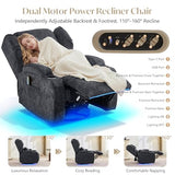 Power Swivel Rocker Recliner Chair for Adults, Dual-Motor Power Recliner with Independent Back & Footrest, Massage & Heat, 3-Sided Lights, USB, Cup Holder, Glider Rocking Chair for Living Room, Gray
