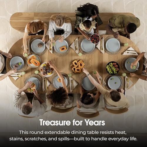 Transformer Table - Solid Wood Extendable Round Dining Table Set with Bench, Expandable Round Dining Set, Seats 4-10, Seat with Hidden Panel Storage, Natural (Table + Bench) Transformer Table