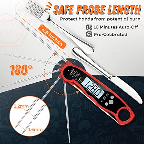 Instant Read Meat Thermometer for Grill and Cooking, Fast & Precise Digital Food Thermometer with Backlight, Magnet, Calibration, and Foldable Probe for Kitchen, Outdoor Grilling and BBQ!…