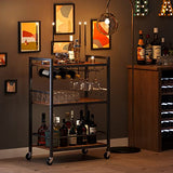 TUTOTAK Bar Cart, Serving Cart for Home, Microwave Cart, Drink Cart, Mobile Kitchen Shelf with Wine Rack and Glass Holder, Rolling Beverage Cart BC01BB030 TUTOTAK