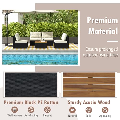 Tangkula 5 Piece Rattan Sofa Set, Patiojoy Outdoor Wicker Furniture Set with Seat & Back Cushions, Square Coffee Table, Patio Sectional Sofa Set for Backyard, Poolside, Garden - WoodArtSupply