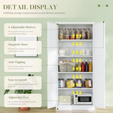 RAVIGIN Metal Storage Cabinet,71" H Pantry Cabinet with 2 Doors and 5 Adjustable Shelves,6 Tier Tall Kitchen Storage Cabinets for Kitchen,Pantry,Living/Study/Laundry Room(White) RAVIGIN